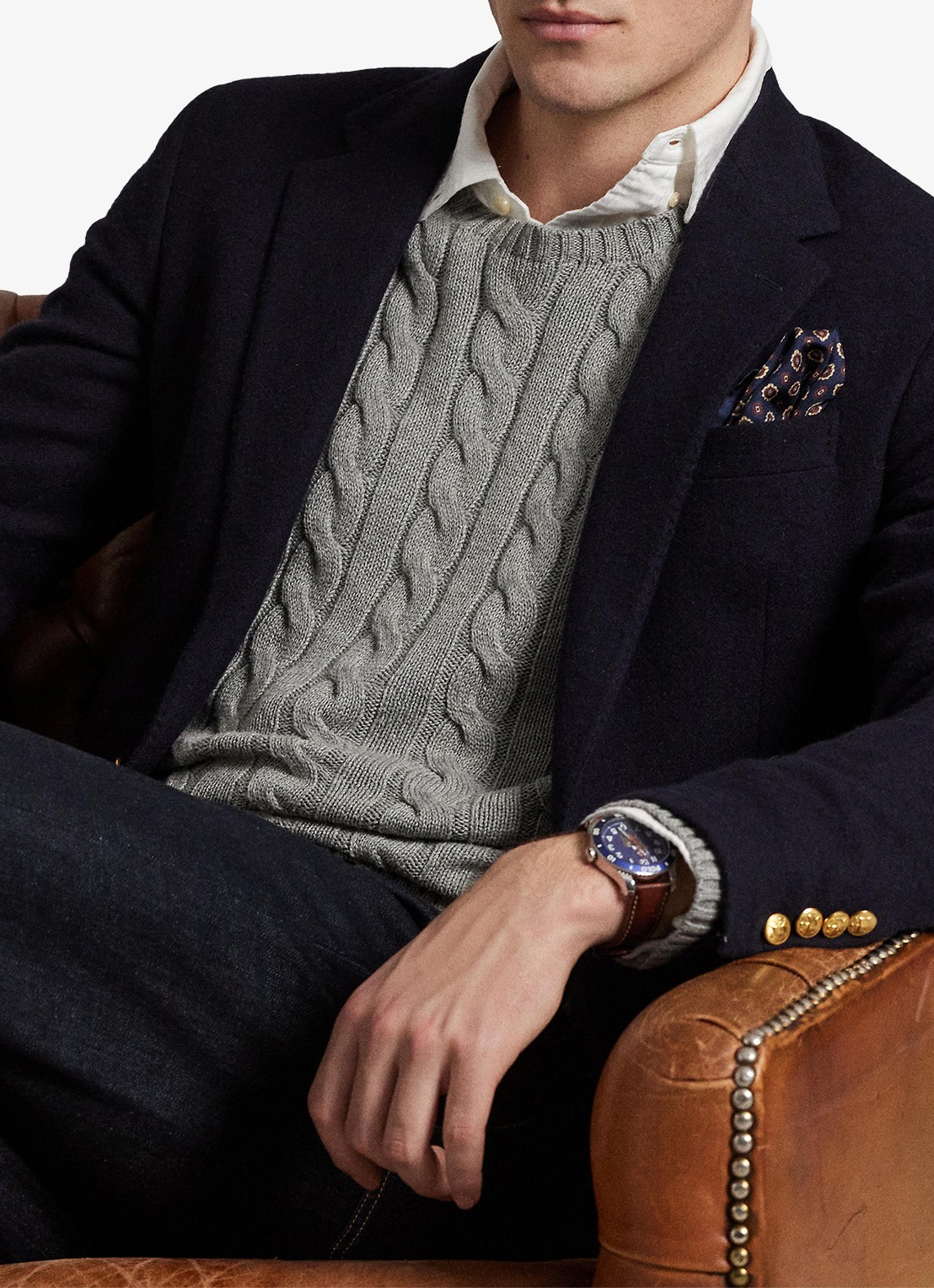 Ralph Lauren Kabelgebreide trui met logoborduring - detail 5 fawn grey heather / grijs