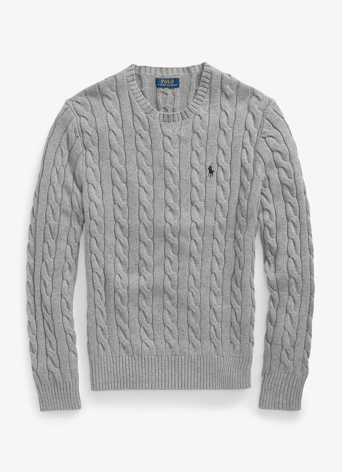 Ralph Lauren Kabelgebreide trui met logoborduring - voorkant fawn grey heather / grijs