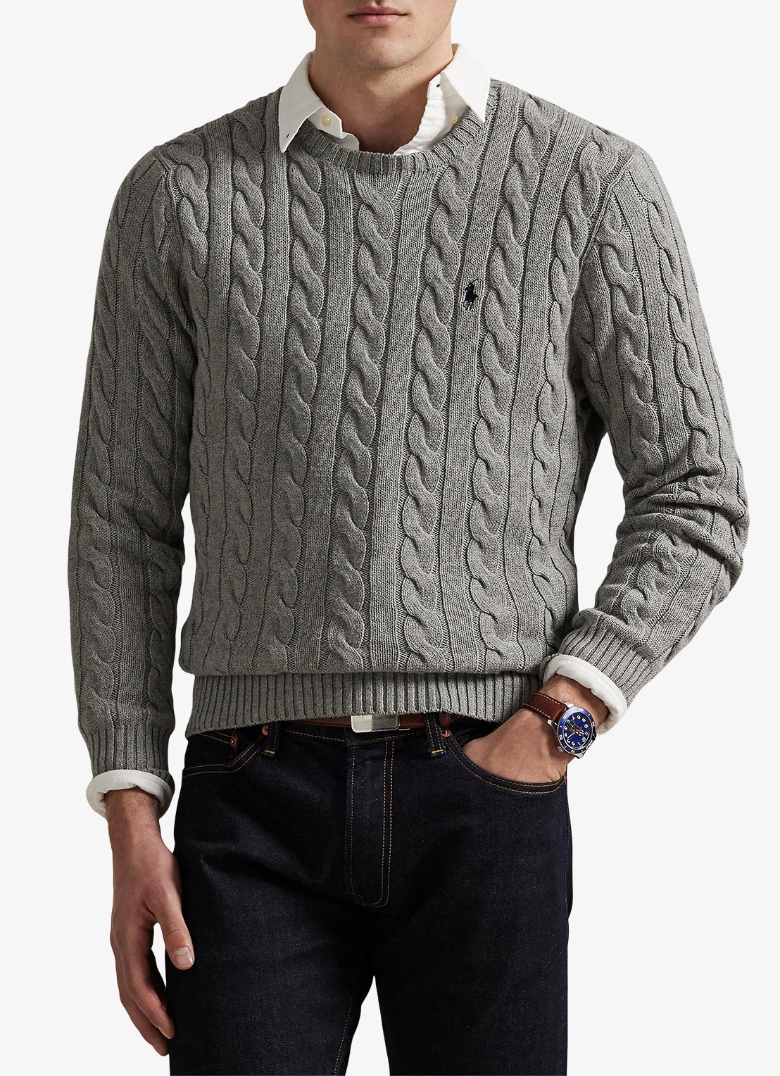 Ralph Lauren Kabelgebreide trui met logoborduring - detail 6 fawn grey heather / grijs
