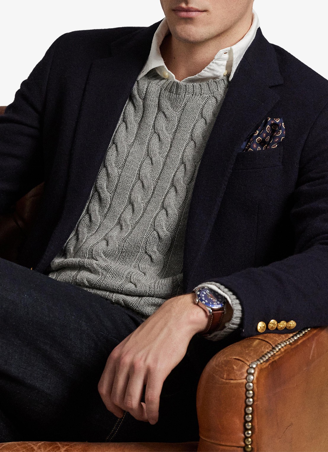 Ralph Lauren Kabelgebreide trui met logoborduring - detail 7 fawn grey heather / grijs