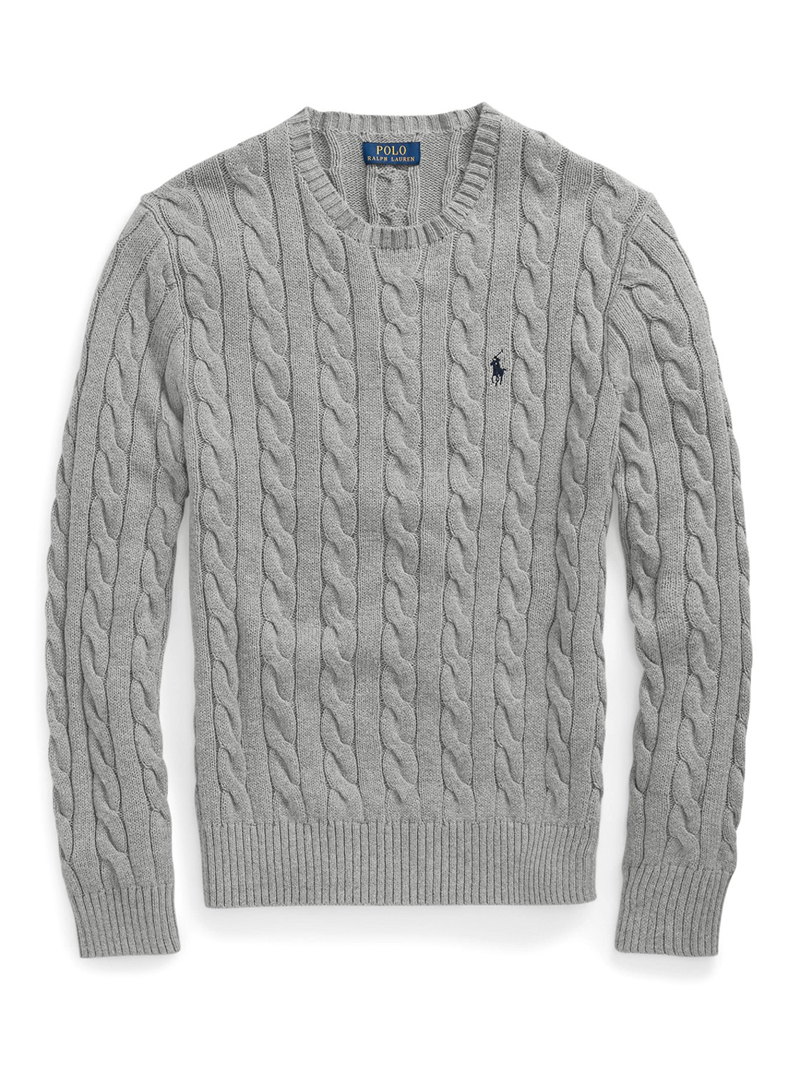 Ralph Lauren Kabelgebreide trui met logoborduring - voorkant 3 fawn grey heather / grijs
