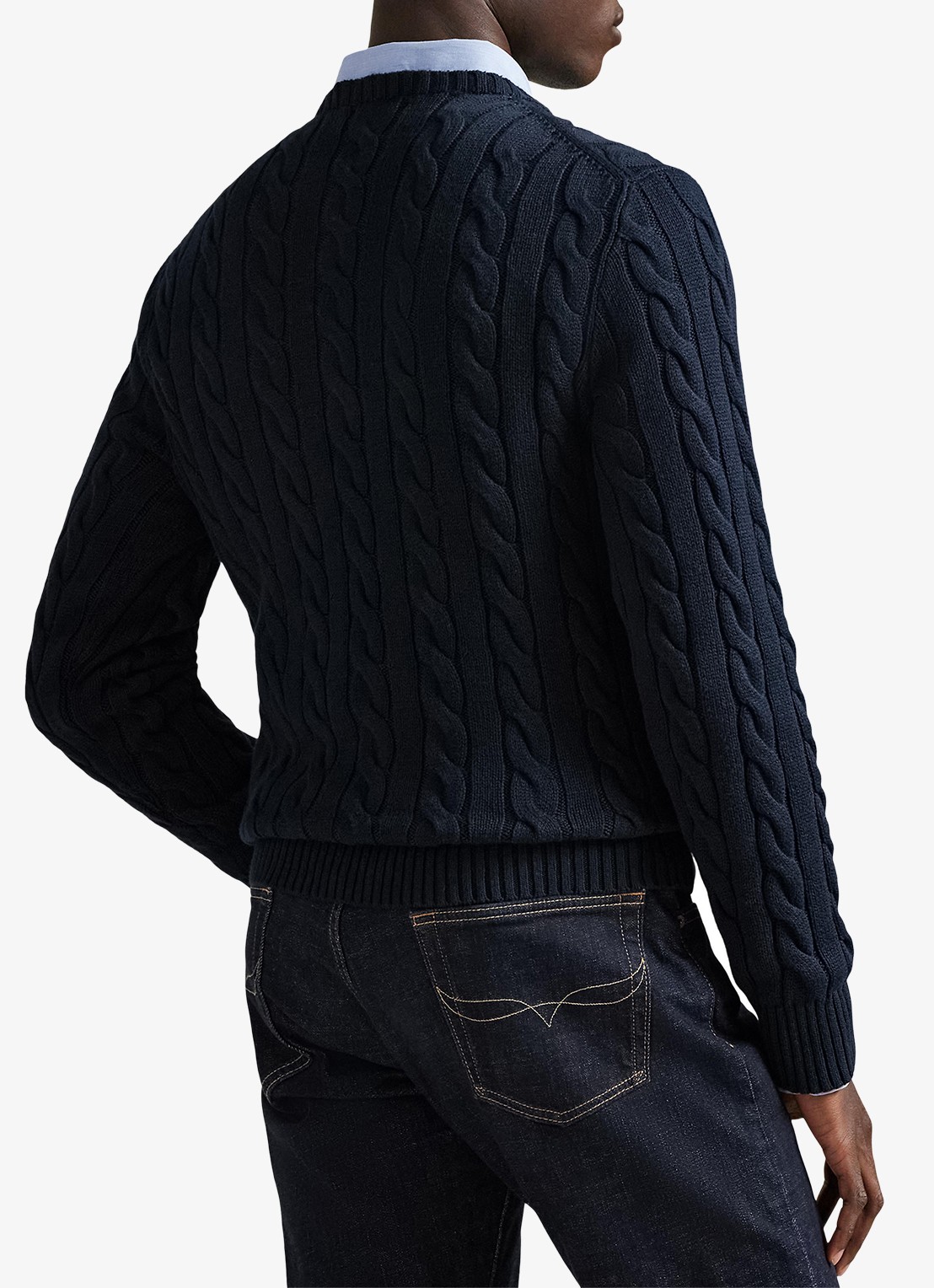 Ralph Lauren Kabelgebreide trui met logoborduring - achterkant 9 hunter navy / blauw