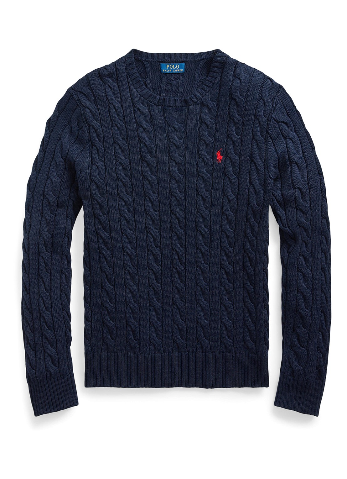 Ralph Lauren Kabelgebreide trui met logoborduring - voorkant 3 hunter navy / blauw