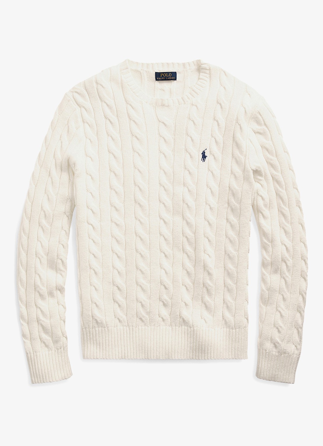 Ralph Lauren Kabelgebreide trui met logoborduring - voorkant andover cream / creme
