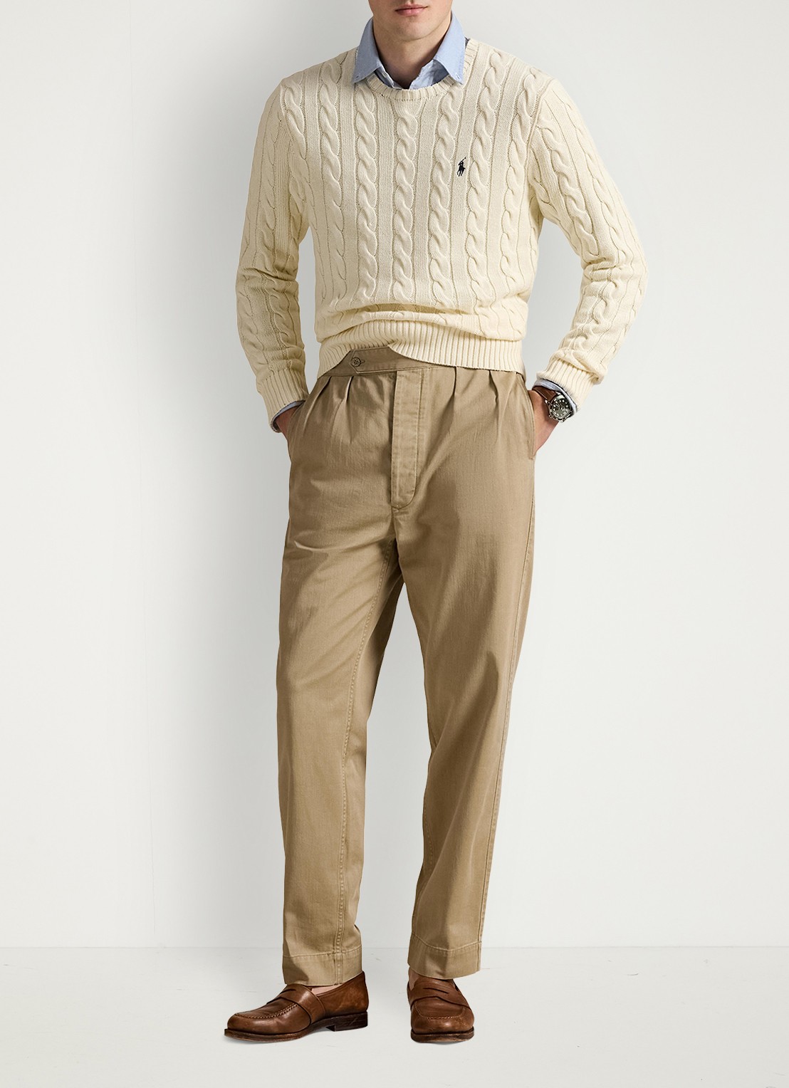 Ralph Lauren Kabelgebreide trui met logoborduring - voorkant 2 andover cream / creme