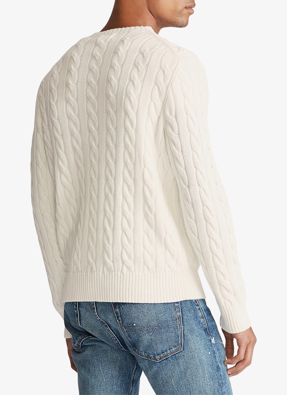 Ralph Lauren Kabelgebreide trui met logoborduring - achterkant 9 andover cream / creme