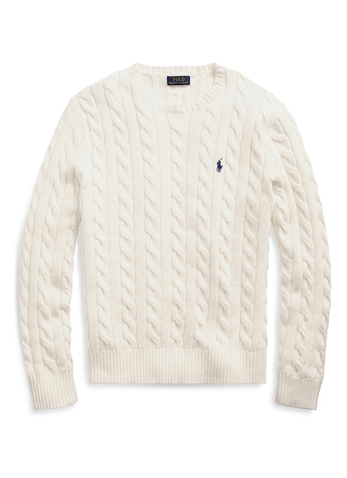 Ralph Lauren Kabelgebreide trui met logoborduring - voorkant 3 andover cream / creme