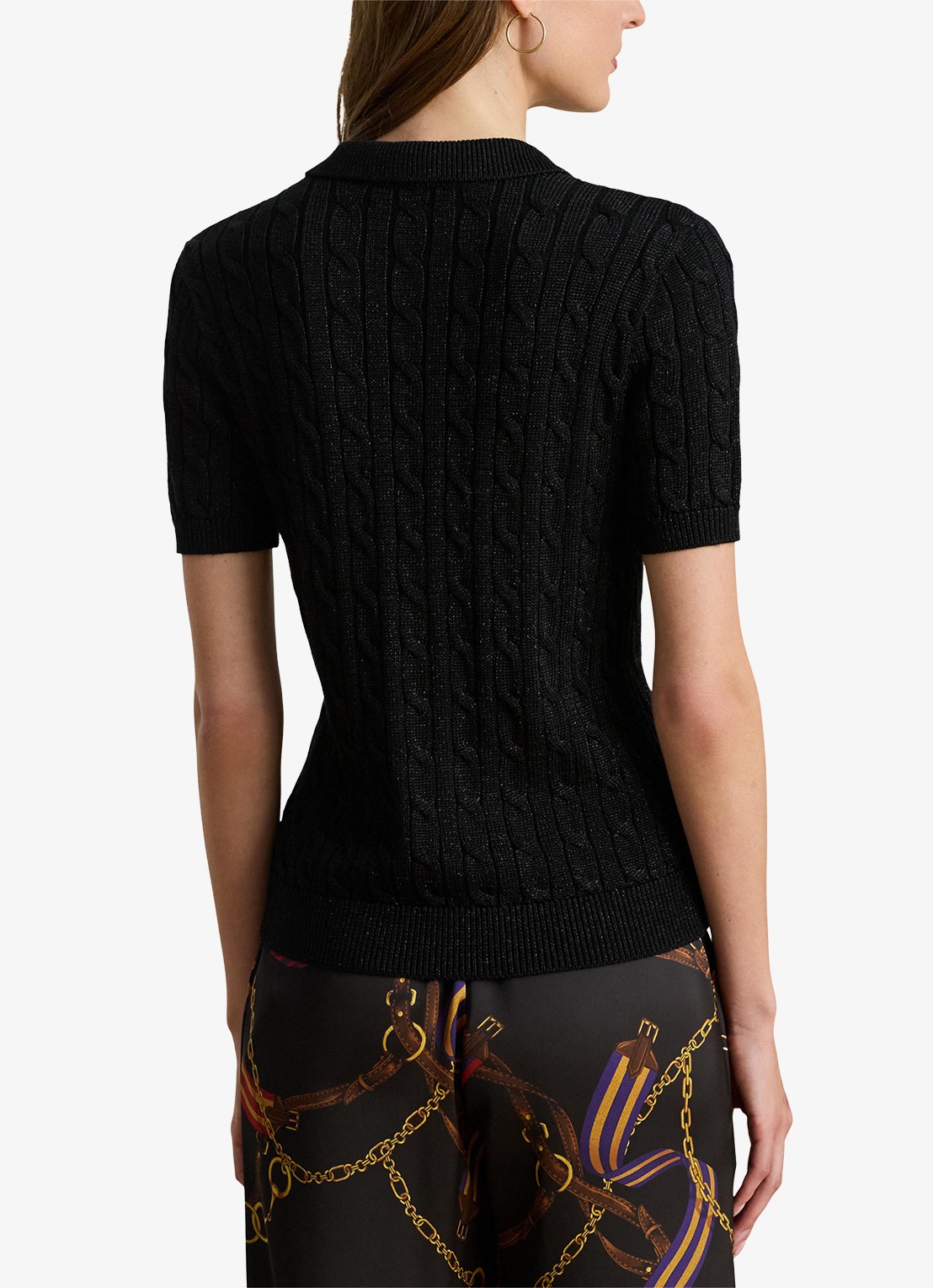 Ralph Lauren Kabelgebreide trui met polokraag  - achterkant 5 black metallic / zwart