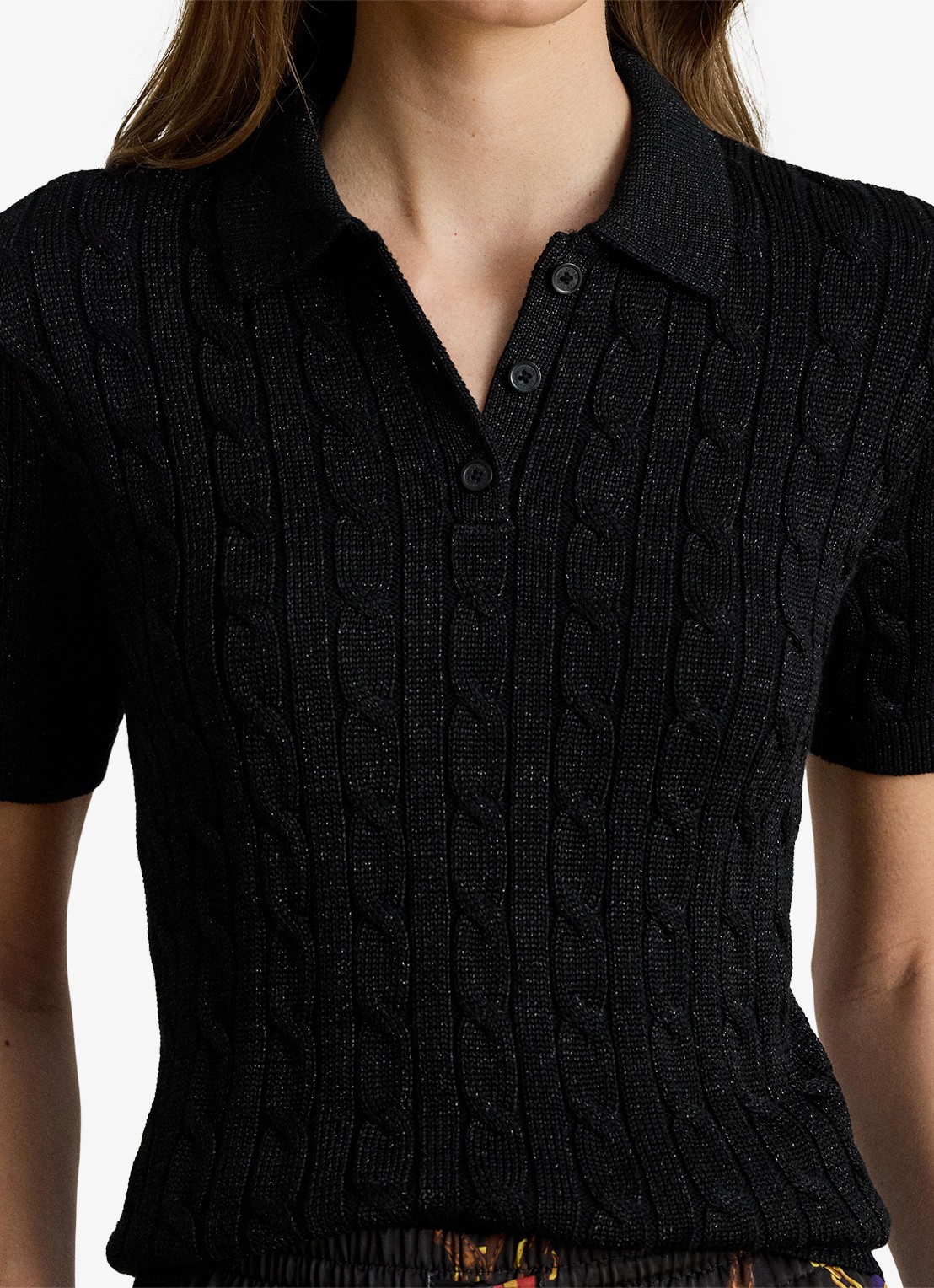 Ralph Lauren Kabelgebreide trui met polokraag  - detail 2 black metallic / zwart