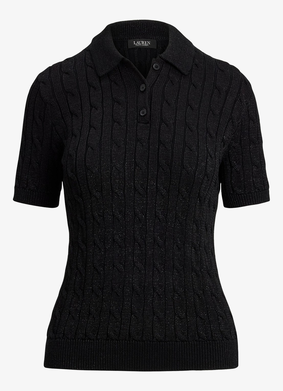 Ralph Lauren Kabelgebreide trui met polokraag  - voorkant 3 black metallic / zwart