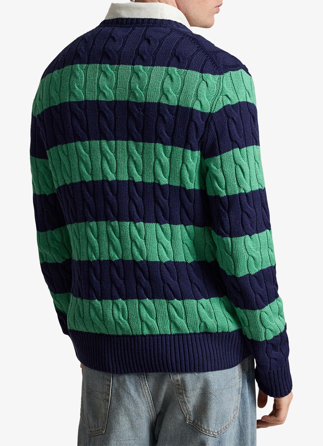 Ralph Lauren Kabelgebreide trui met streepprint - achterkant 6 navy green combo-3yk1