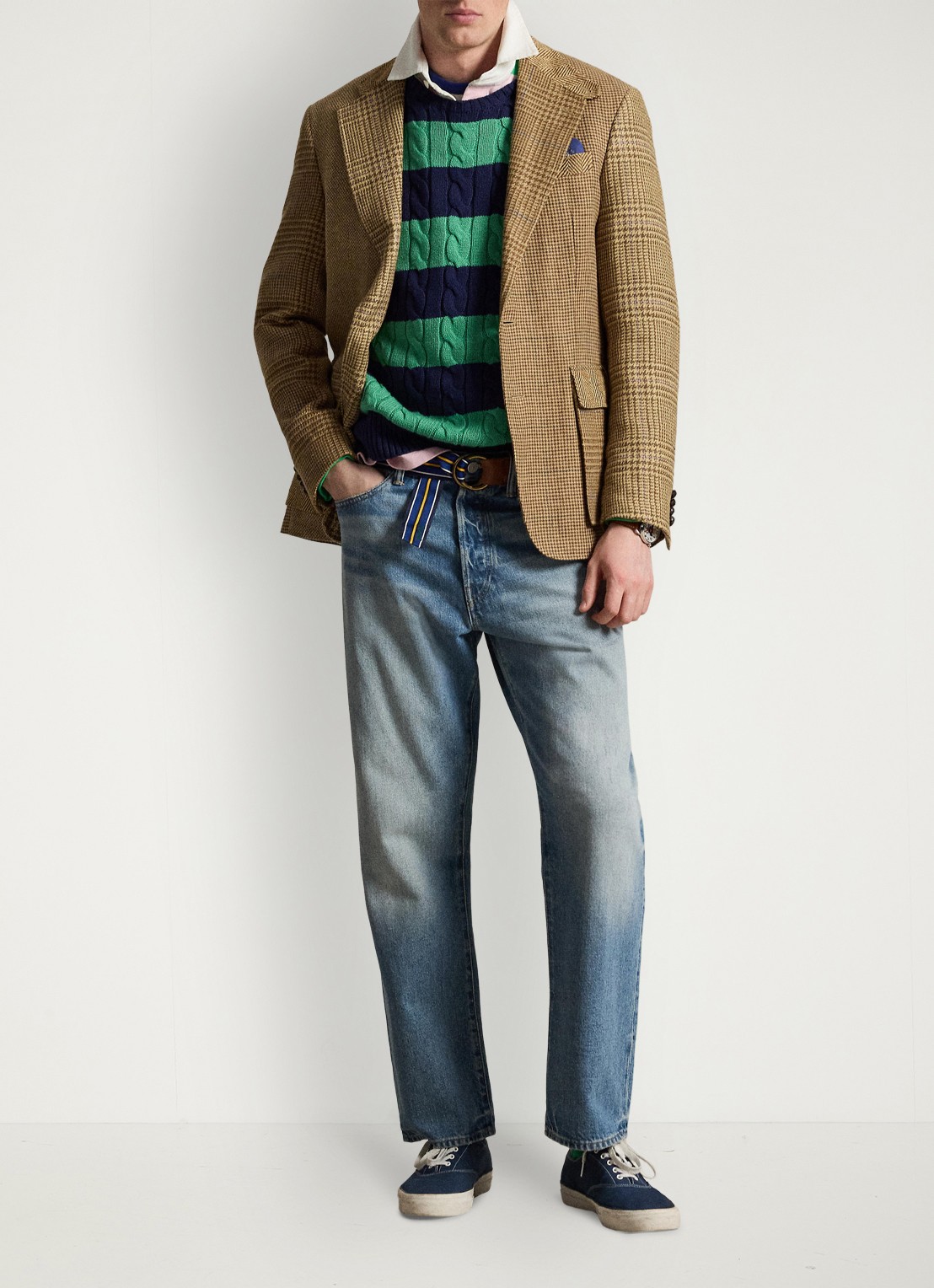 Ralph Lauren Kabelgebreide trui met streepprint - detail 4 navy green combo-3yk1