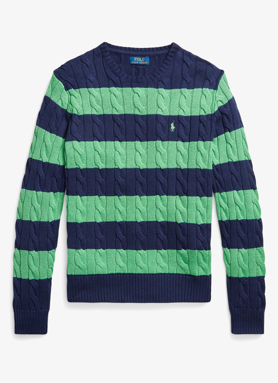 Ralph Lauren Kabelgebreide trui met streepprint - voorkant navy green combo-3yk1