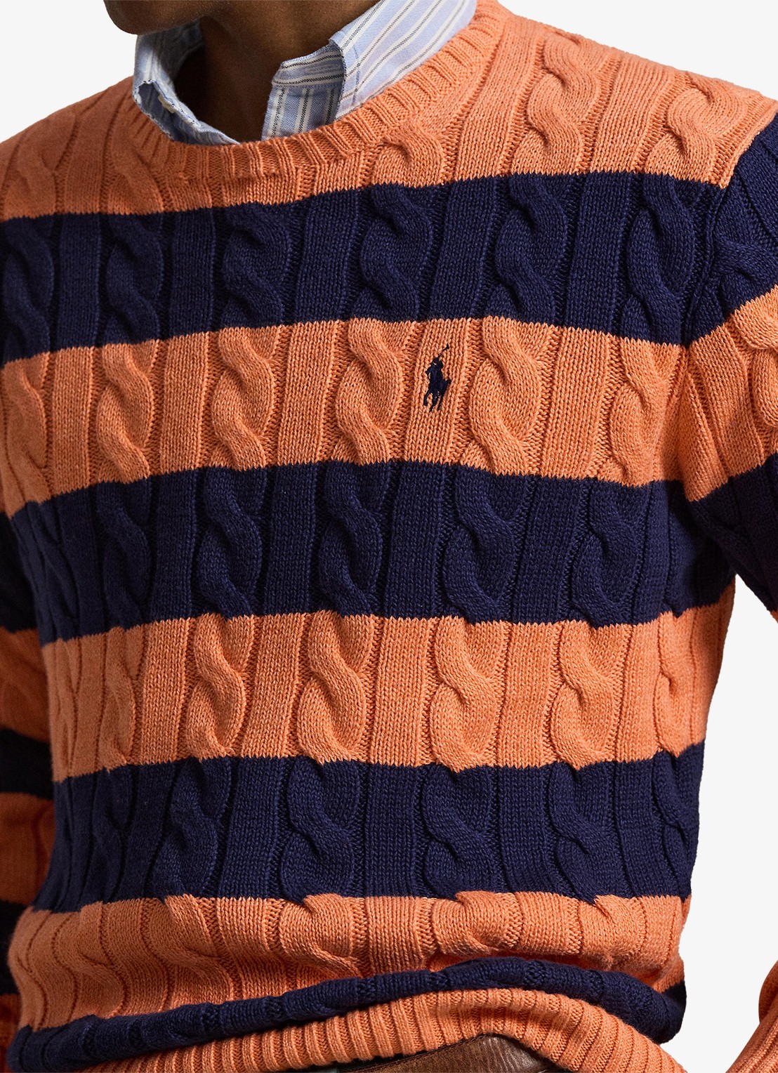 Ralph Lauren Kabelgebreide trui met streepprint - detail 2 orange navy combo-zynm