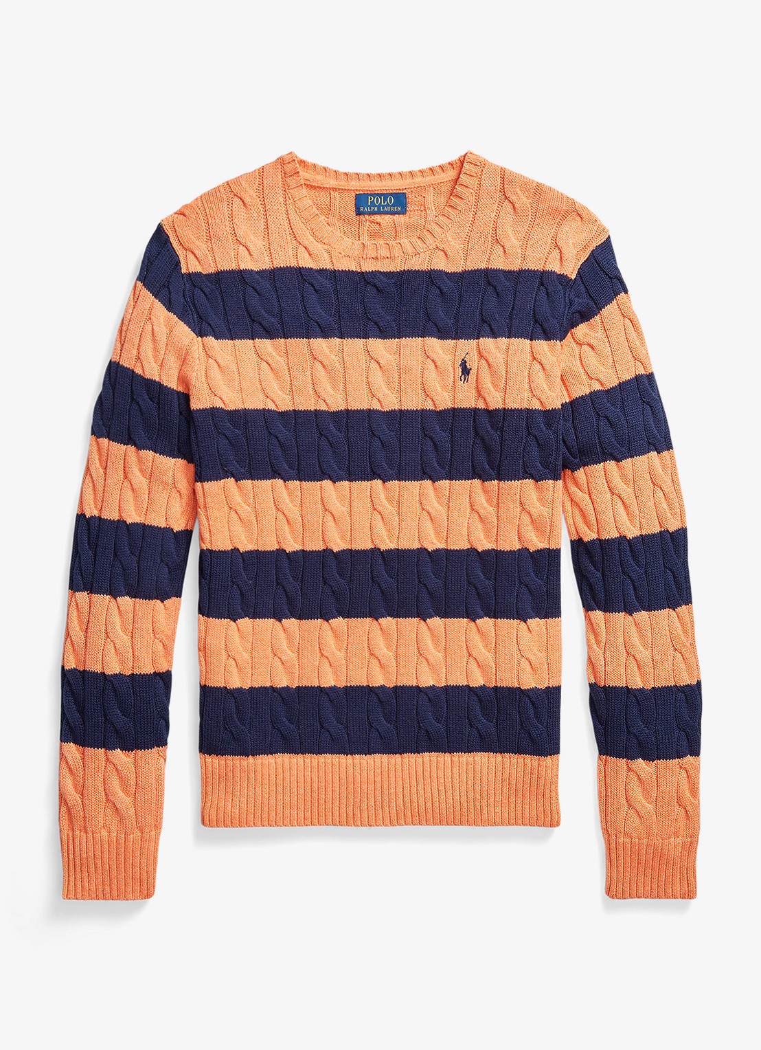 Ralph Lauren Kabelgebreide trui met streepprint - voorkant orange navy combo-zynm