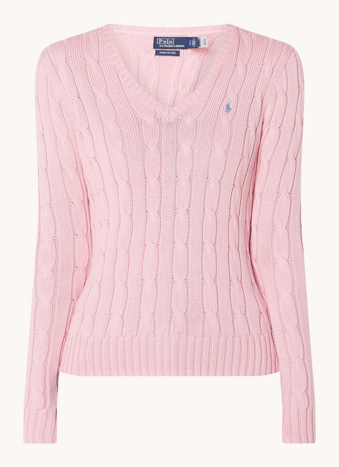 Ralph Lauren Kabelgebreide trui met V-hals - voorkant 2 roze