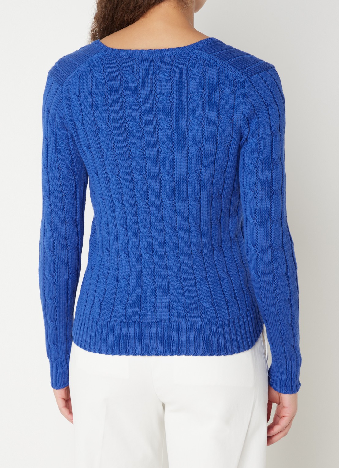Ralph Lauren Kabelgebreide trui met V-hals - achterkant 3 kobaltblauw