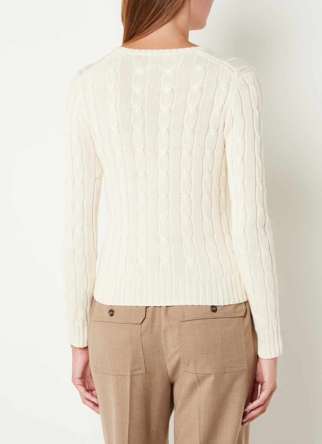 Ralph Lauren Kabelgebreide trui met V-hals - achterkant gebroken wit