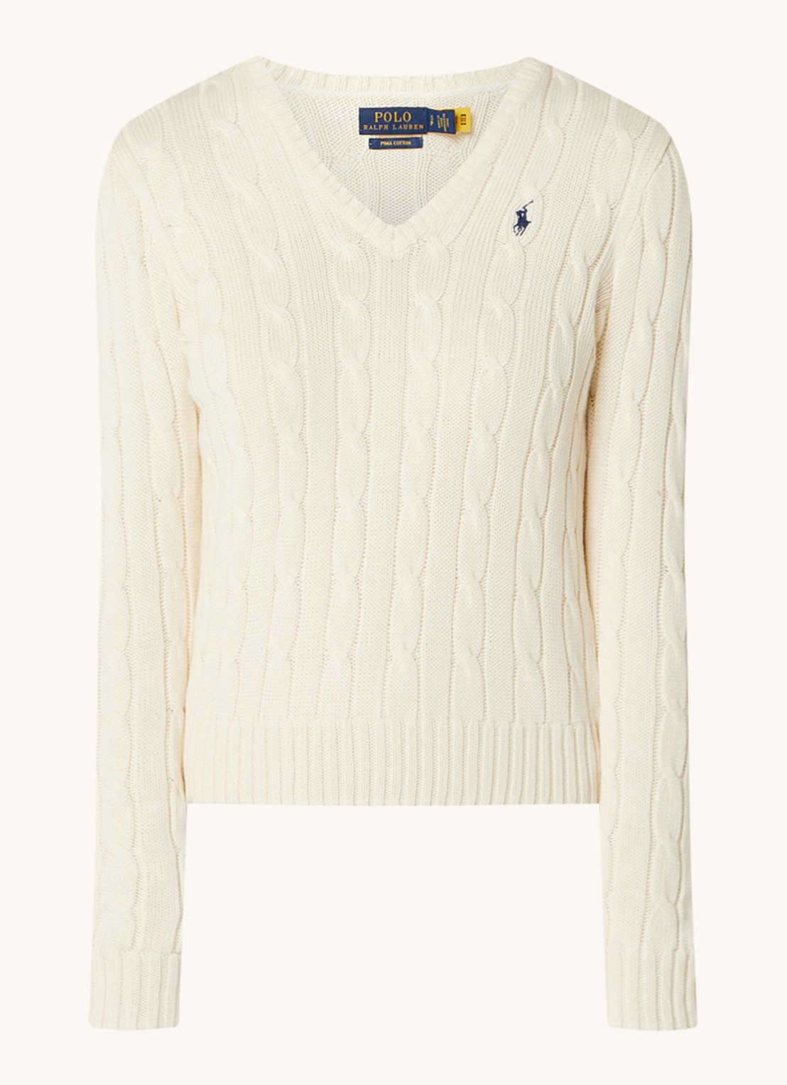 Ralph Lauren Kabelgebreide trui met V-hals - voorkant 3 gebroken wit