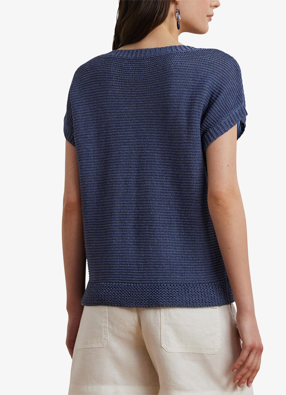 Ralph Lauren Kabelgebreide trui met V-hals - achterkant 3 blauw