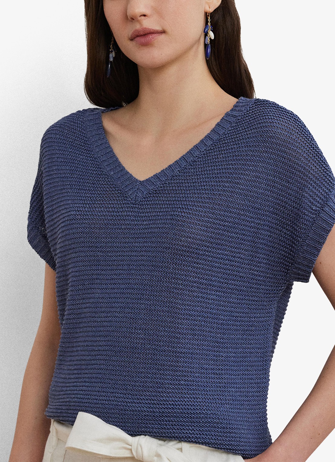 Ralph Lauren Kabelgebreide trui met V-hals - detail 5 blauw