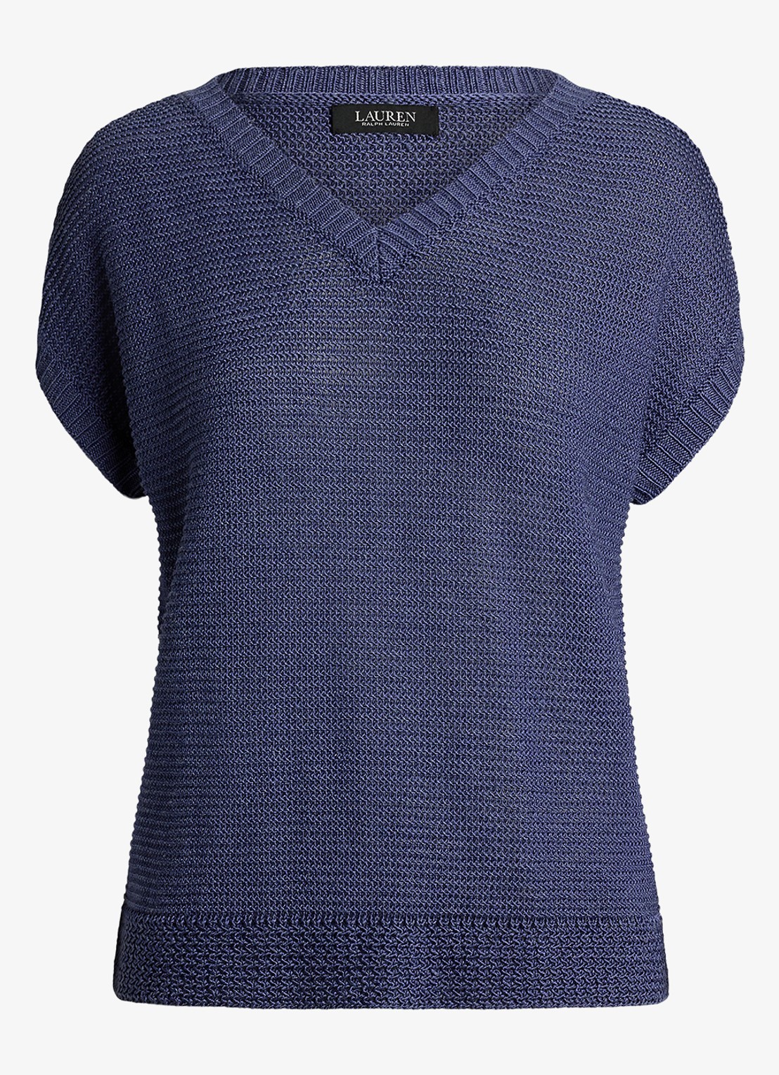 Ralph Lauren Kabelgebreide trui met V-hals - voorkant blauw