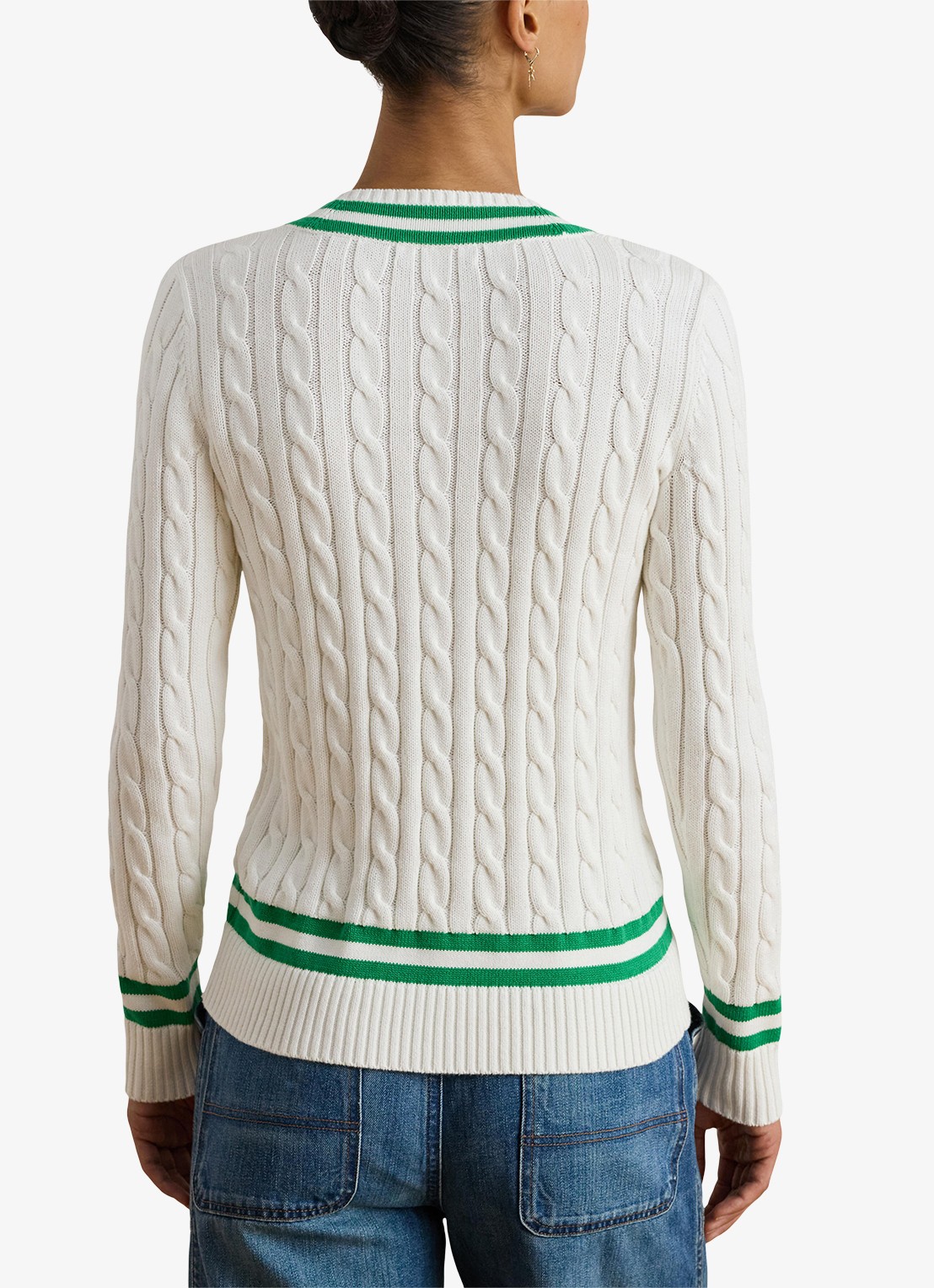 Ralph Lauren Kabelgebreide trui met V-hals - achterkant wit