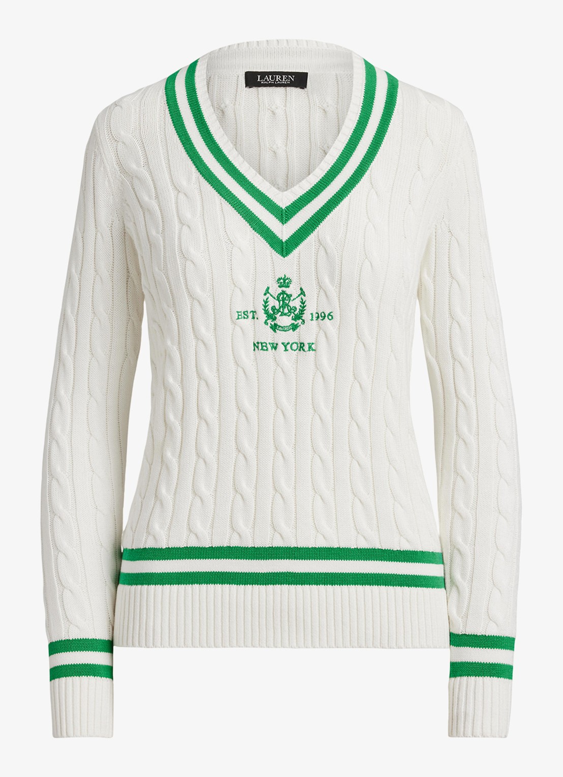 Ralph Lauren Kabelgebreide trui met V-hals - voorkant 2 wit
