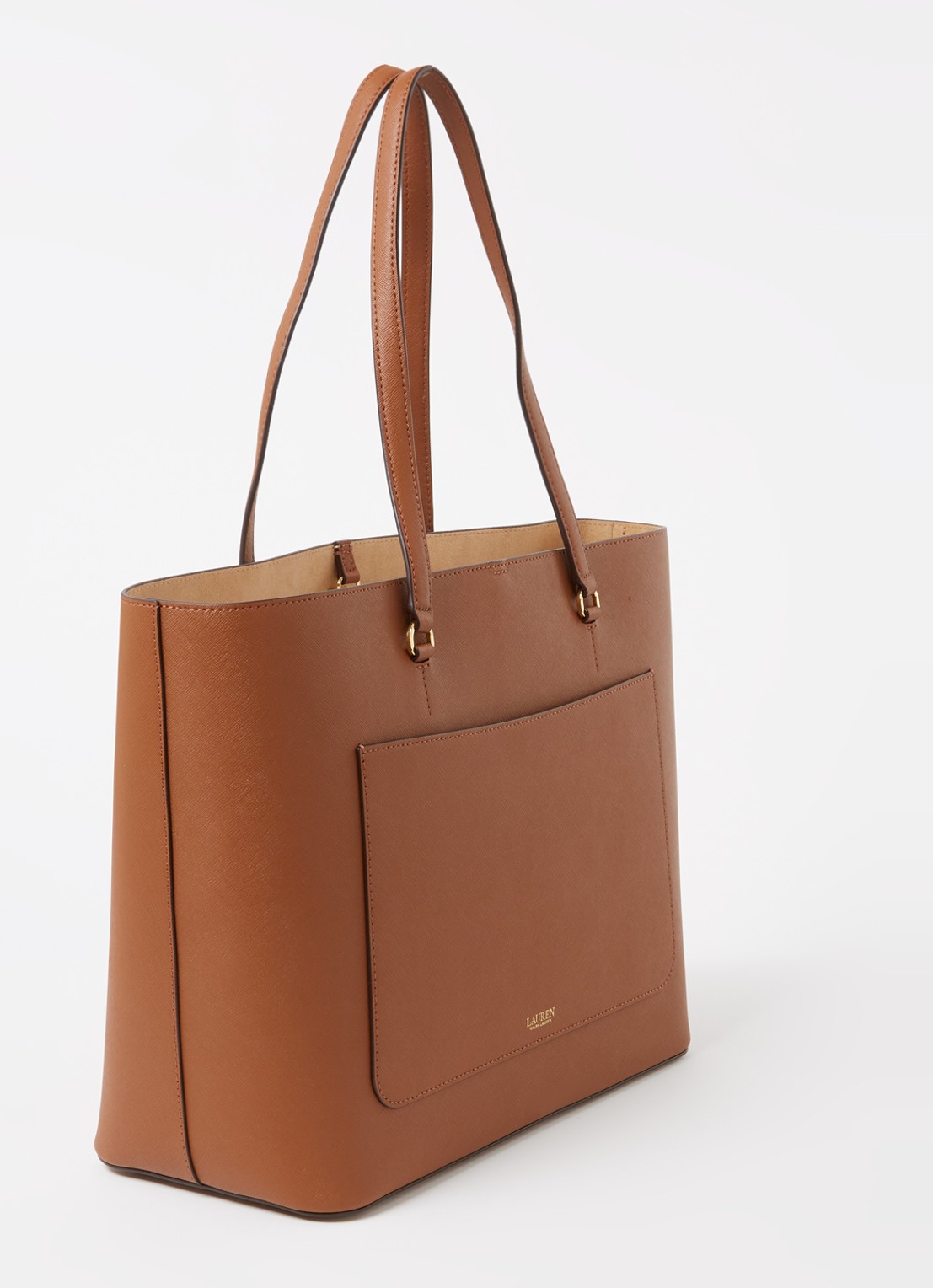 Ralph Lauren Karly schoudertas van leer met logo  - achterkant cognac