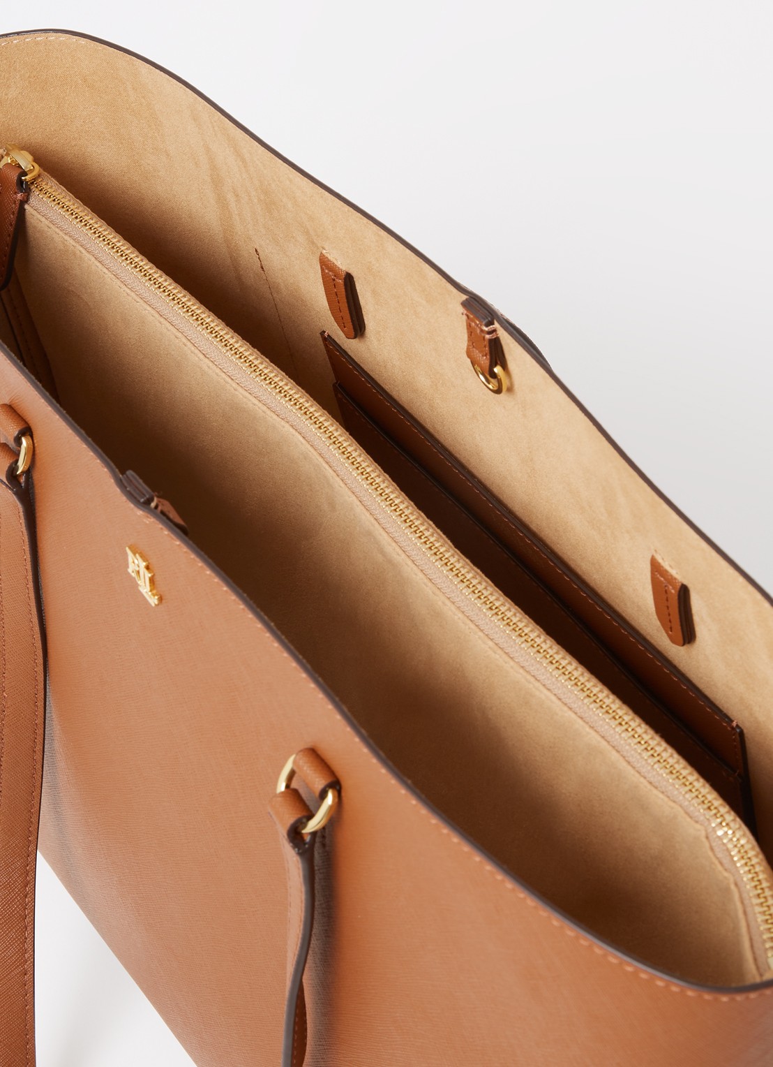 Ralph Lauren Karly schoudertas van leer met logo  - detail 3 cognac