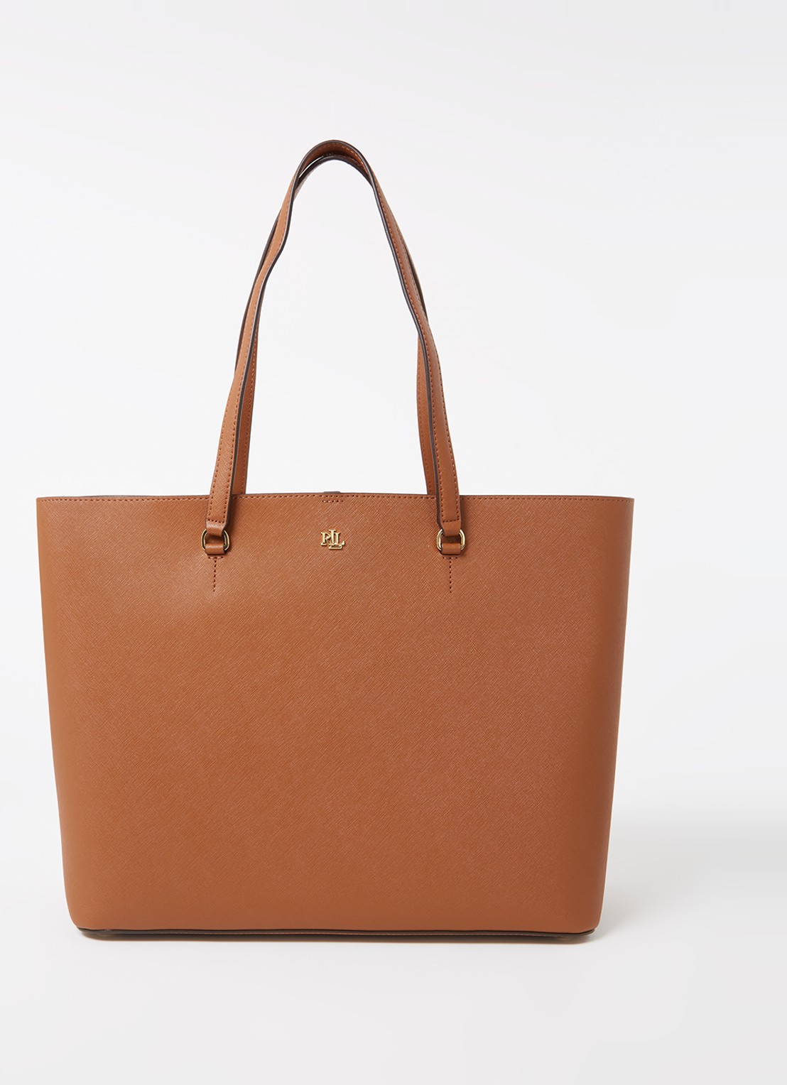 Ralph Lauren Karly schoudertas van leer met logo  - voorkant 2 cognac