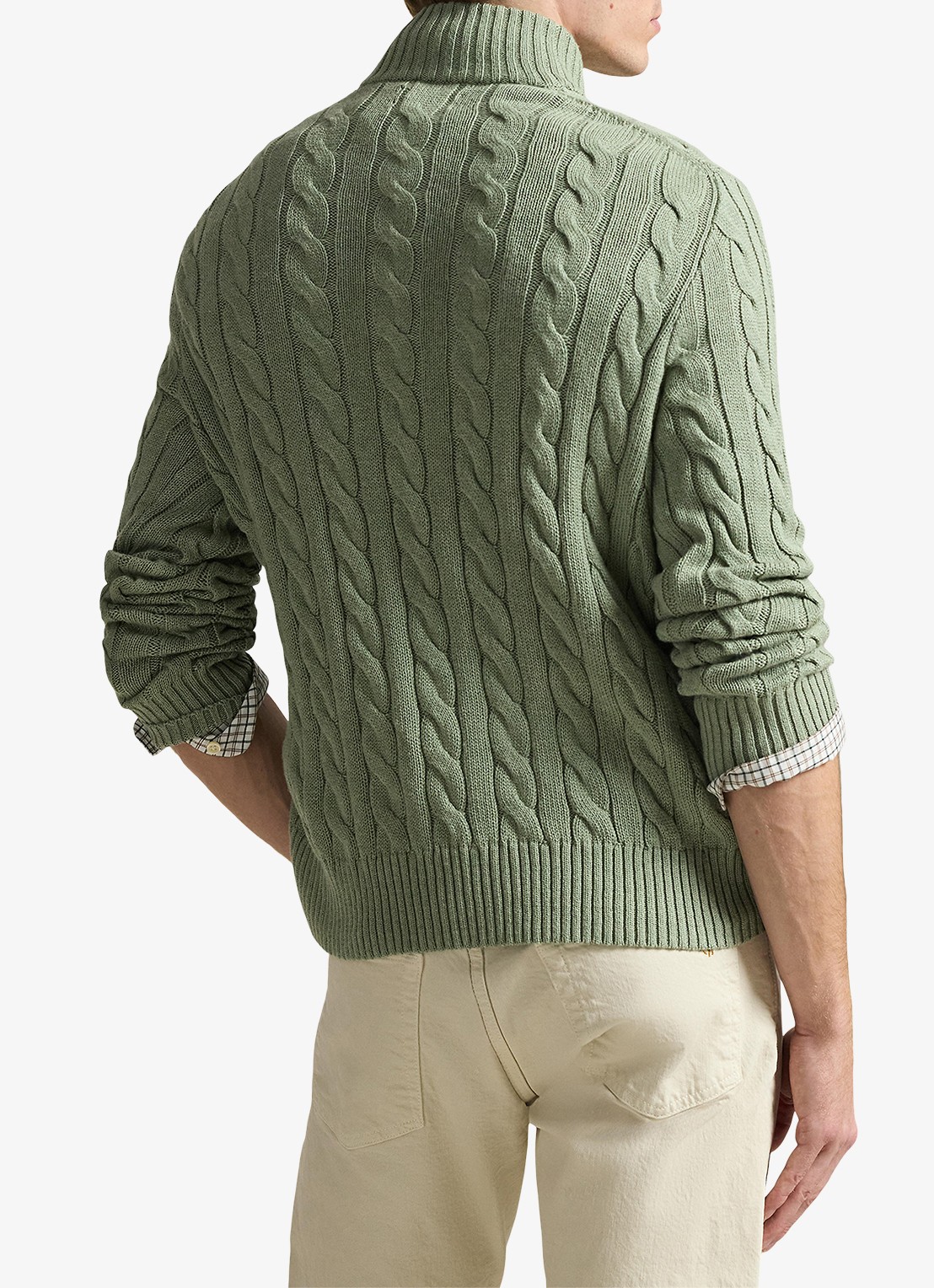 Ralph Lauren Katoenen kabeltrui met kwartrits - achterkant 3 fern green heather / groen