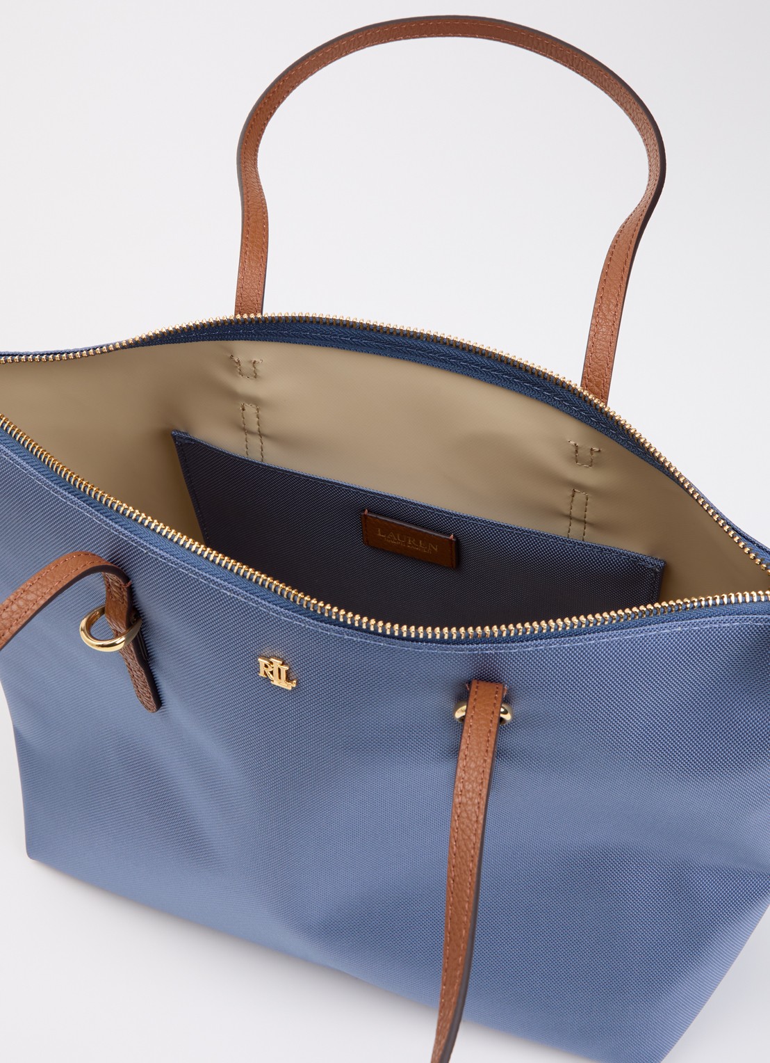Ralph Lauren Keaton Medium schoudertas met logo - detail staalblauw