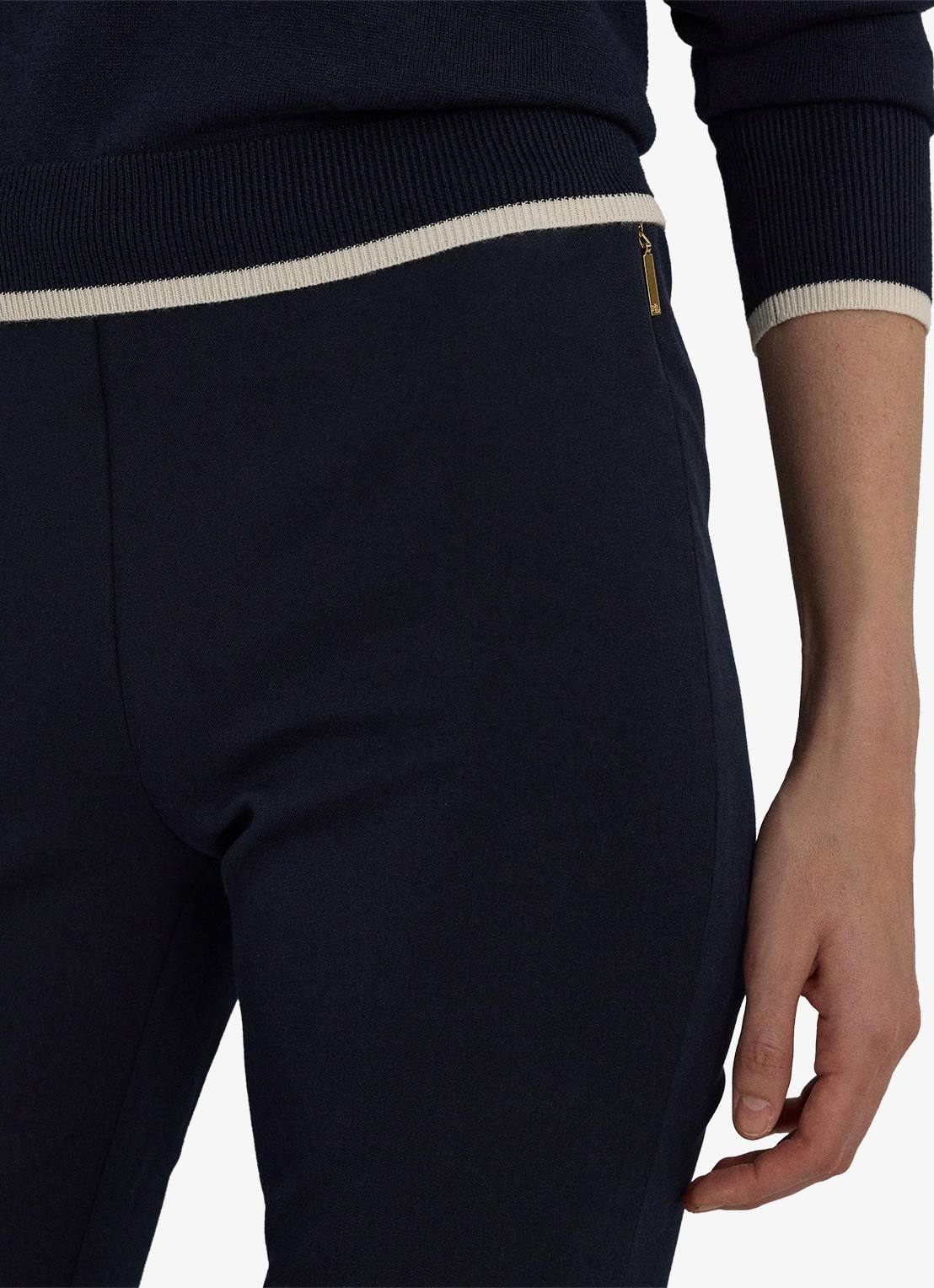 Ralph Lauren Keslina slim fit broek van stretch katoen - detail 2 donkerblauw