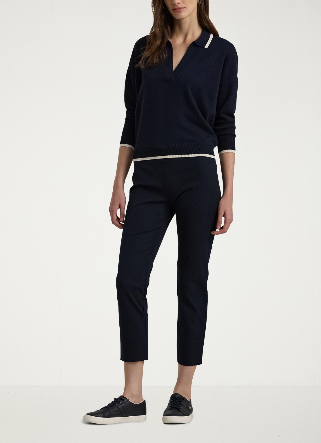 Ralph Lauren Keslina slim fit broek van stretch katoen - voorkant 5 donkerblauw
