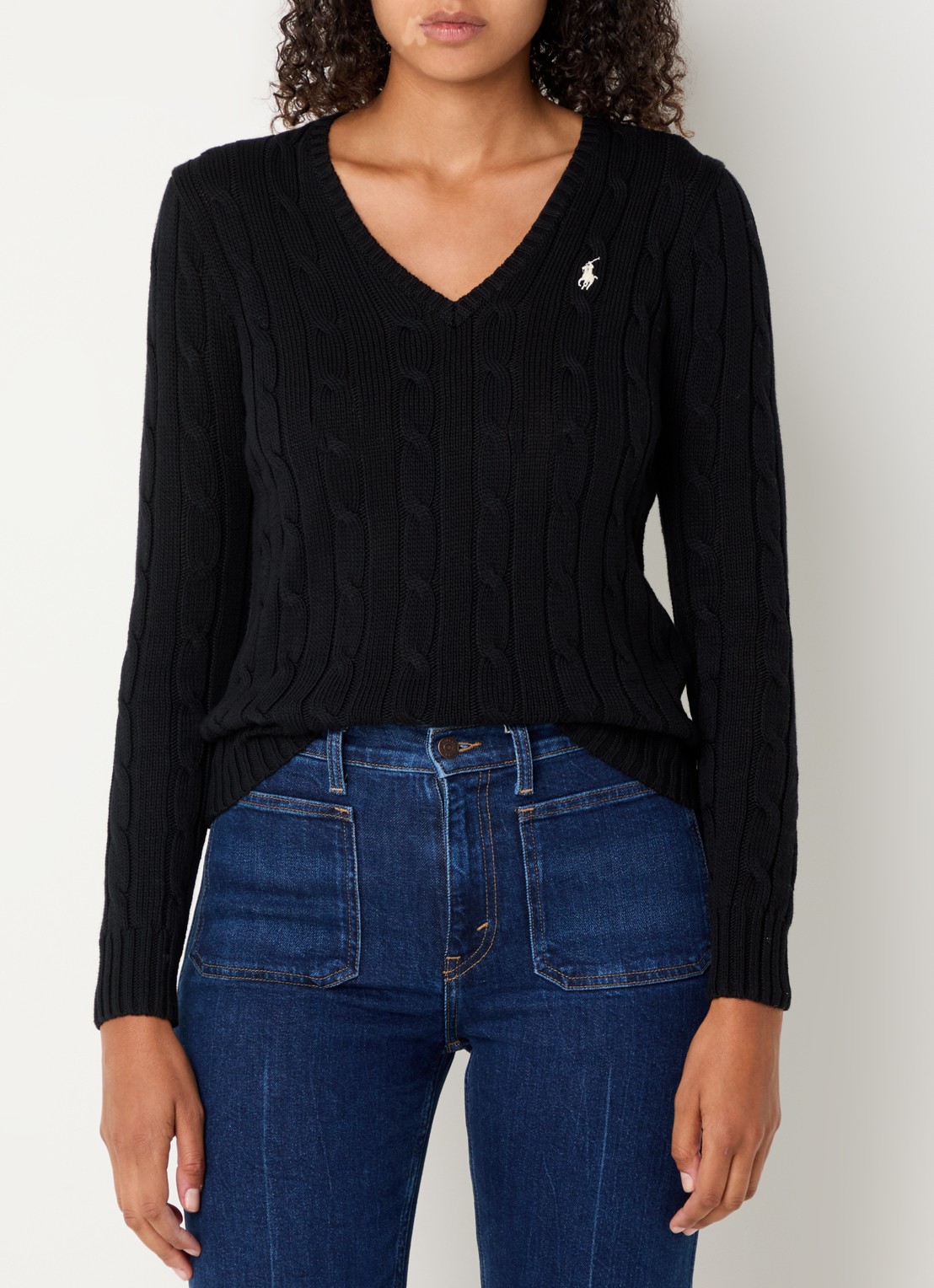 Ralph Lauren Kimberly kabelgebreide pullover met logoborduring - detail 4 zwart