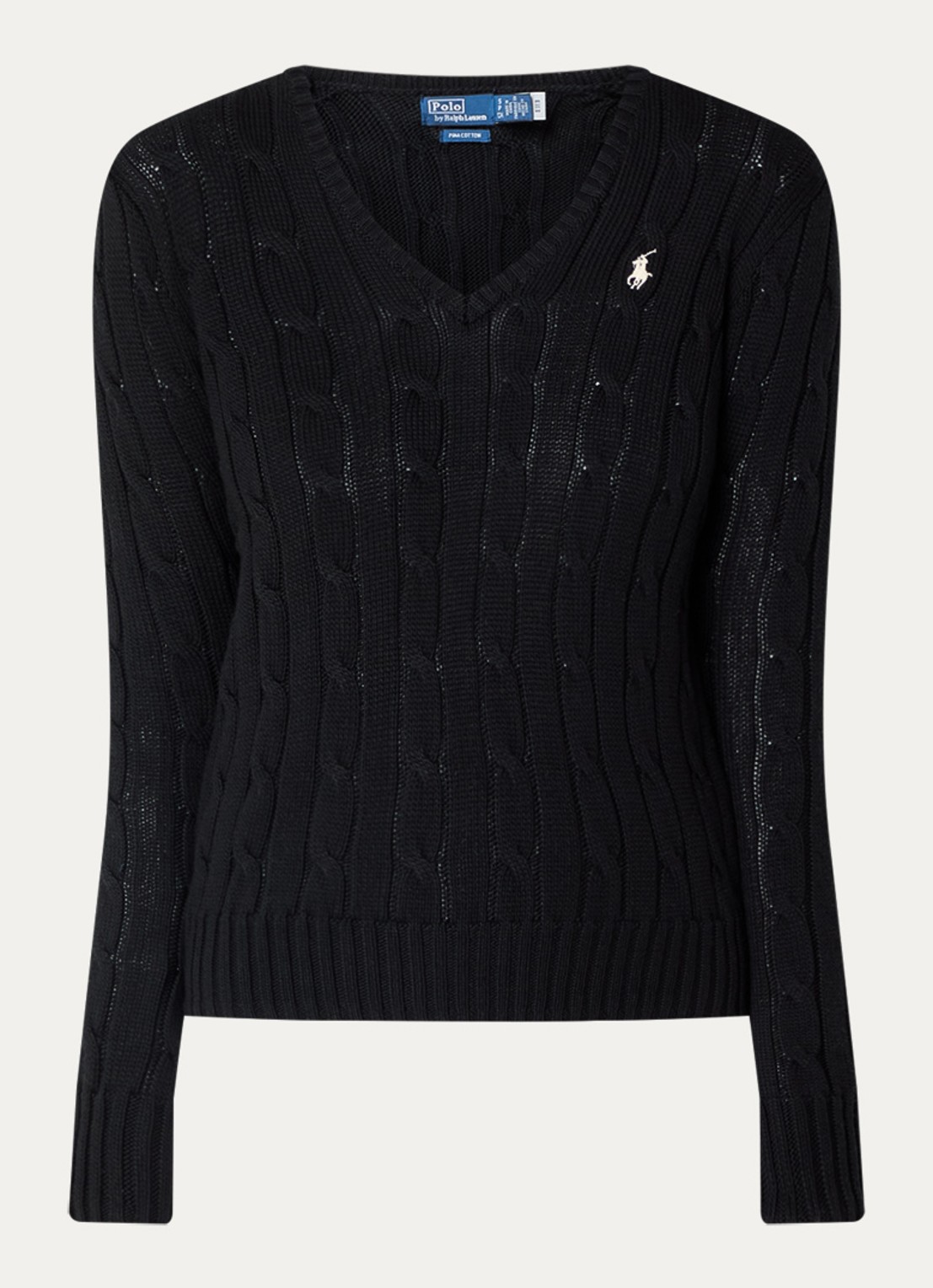 Ralph Lauren Kimberly kabelgebreide pullover met logoborduring - voorkant 2 zwart