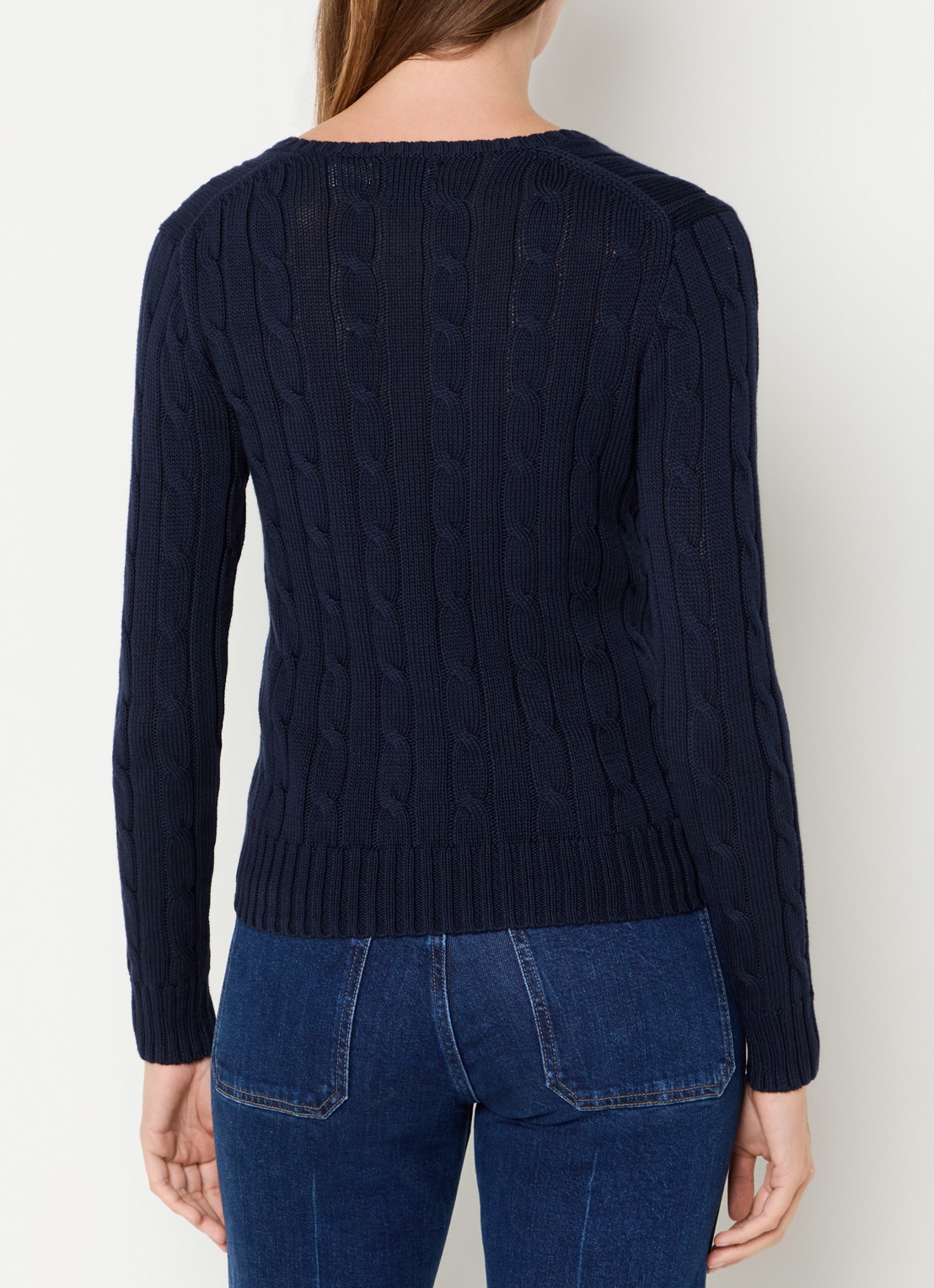 Ralph Lauren Kimberly kabelgebreide pullover met logoborduring - achterkant 4 donkerblauw