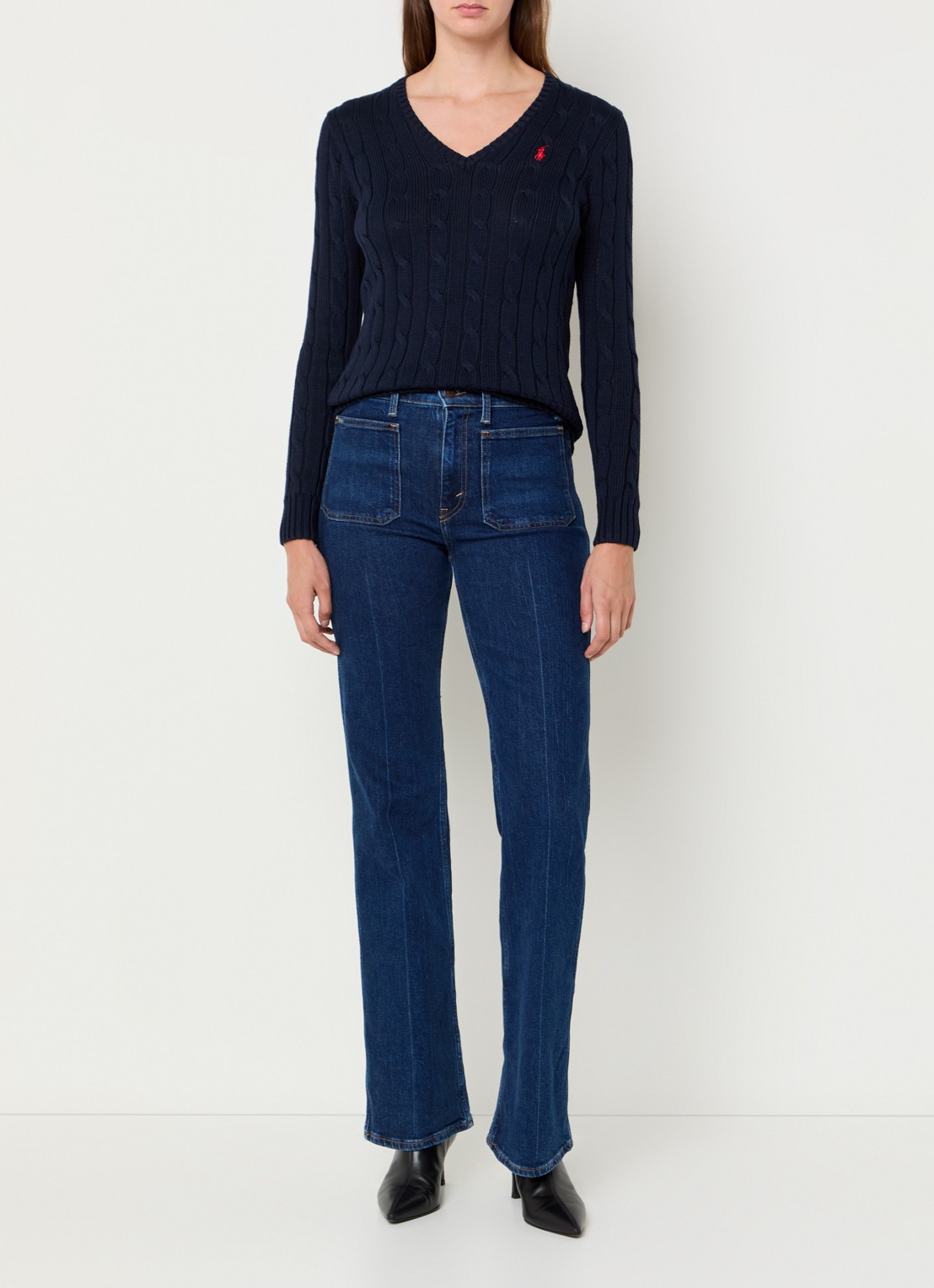 Ralph Lauren Kimberly kabelgebreide pullover met logoborduring - voorkant 3 donkerblauw