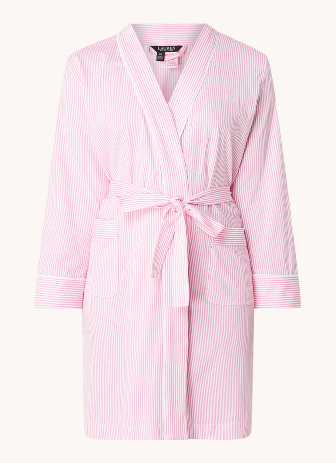 Ralph Lauren Kimono met streepprint en opgestikte zakken - voorkant lichtroze
