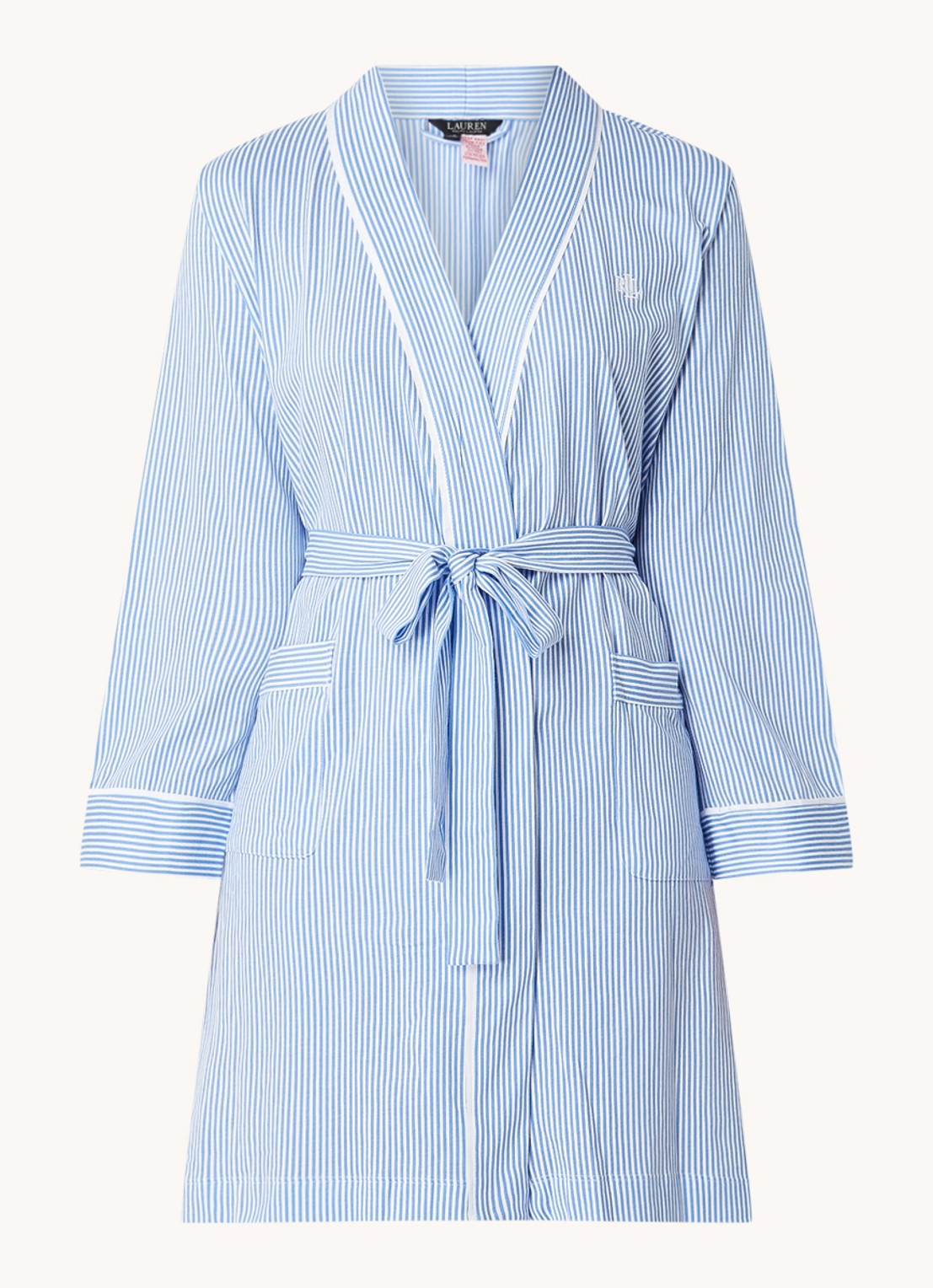 Ralph Lauren Kimono met streepprint en opgestikte zakken - voorkant 2 lichtblauw