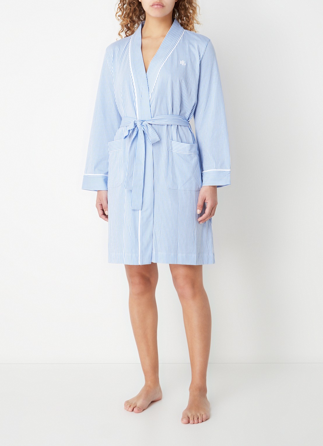 Ralph Lauren Kimono met streepprint en opgestikte zakken - voorkant 3 lichtblauw