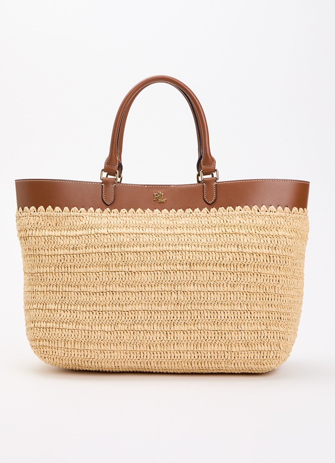 Ralph Lauren Kyla Large handtas met leren details - voorkant beige