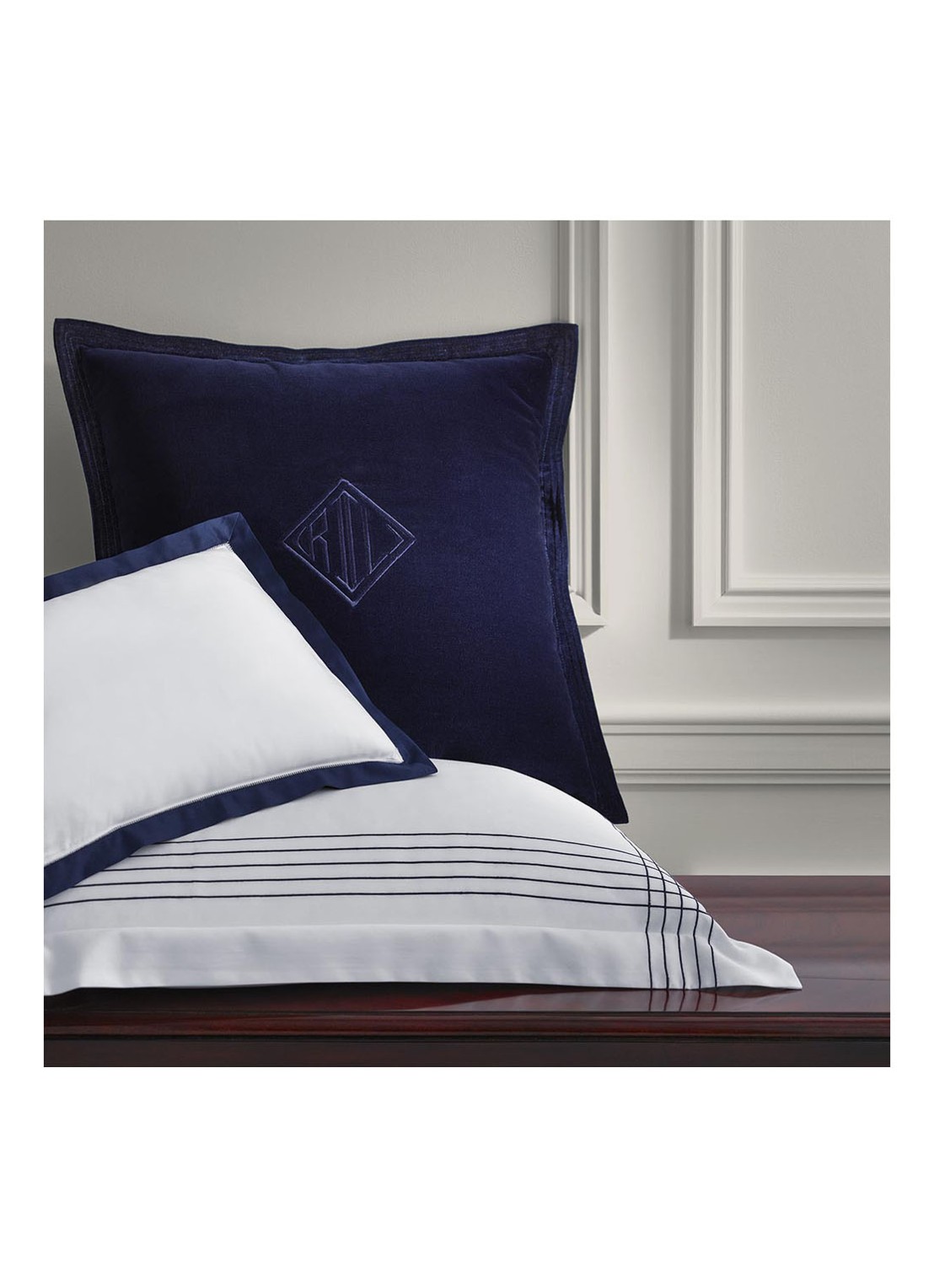 Ralph Lauren Langdon kussensloop van katoensatijn 624TC - detail 3 donkerblauw