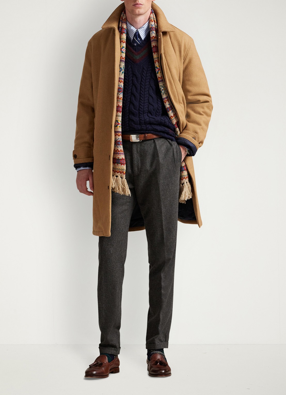 Ralph Lauren Langdon manteljas met logo - voorkant 4 cafe cream / camel