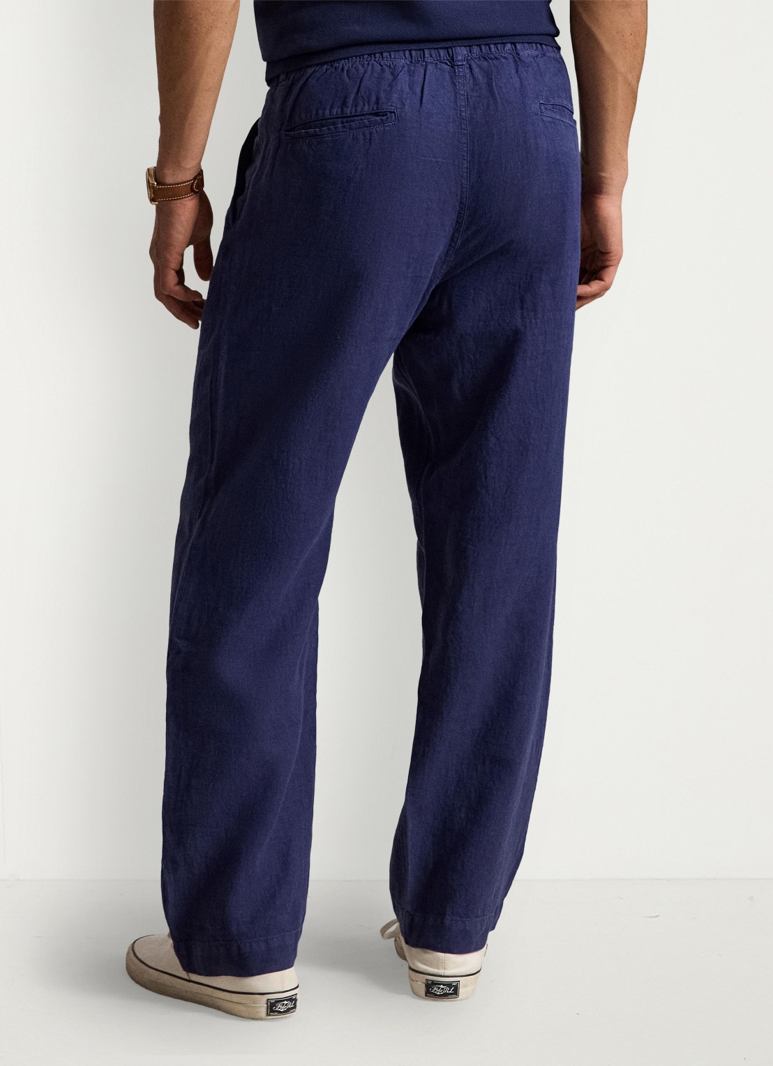 Ralph Lauren Lateef relaxed fit broek van linnen - achterkant 3 newport navy / donkerblauw