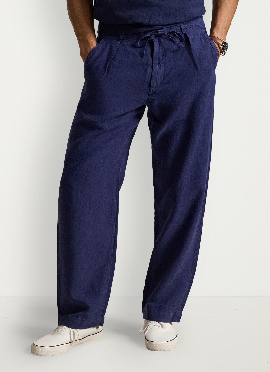 Ralph Lauren Lateef relaxed fit broek van linnen - detail 4 newport navy / donkerblauw