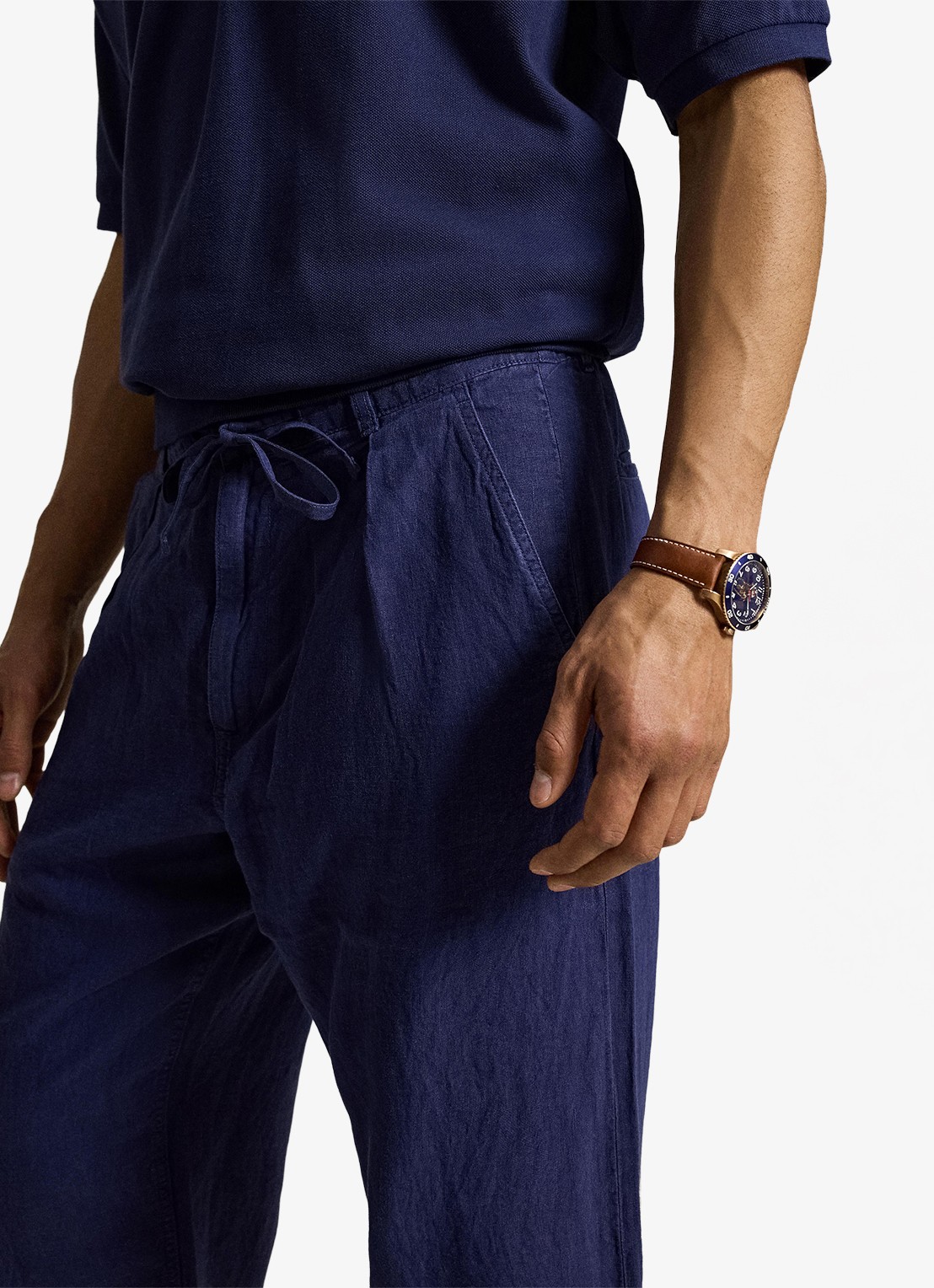 Ralph Lauren Lateef relaxed fit broek van linnen - detail 5 newport navy / donkerblauw