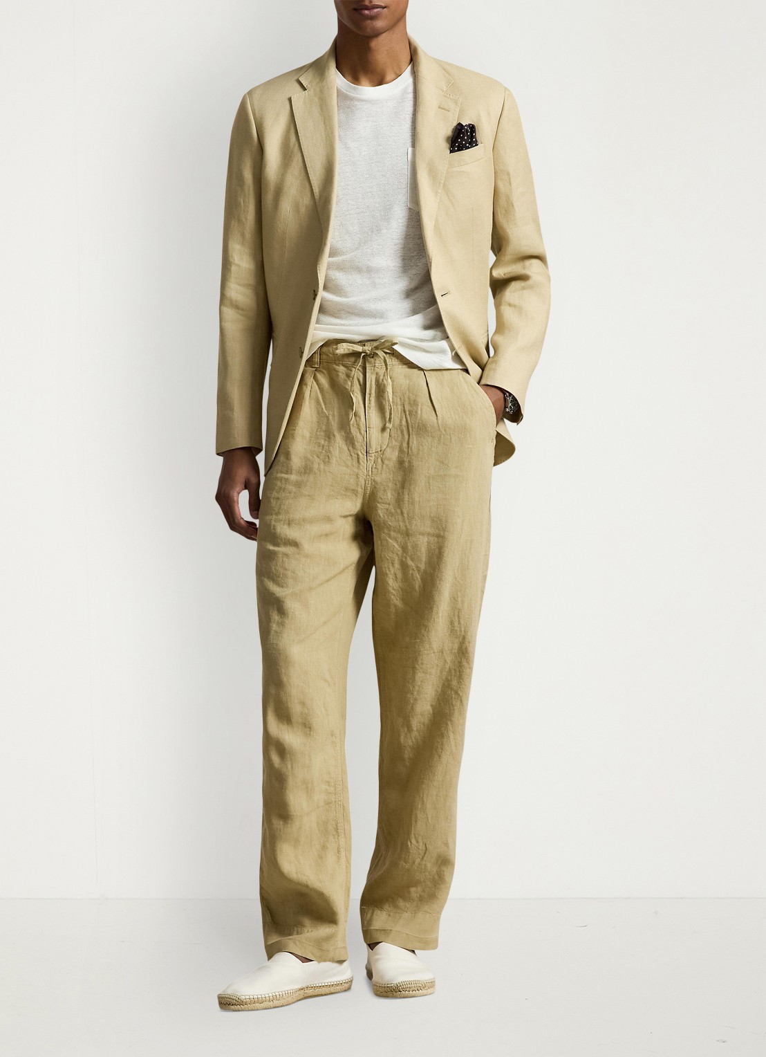 Ralph Lauren Lateef relaxed fit broek van linnen - voorkant 2 coastal beige / beige