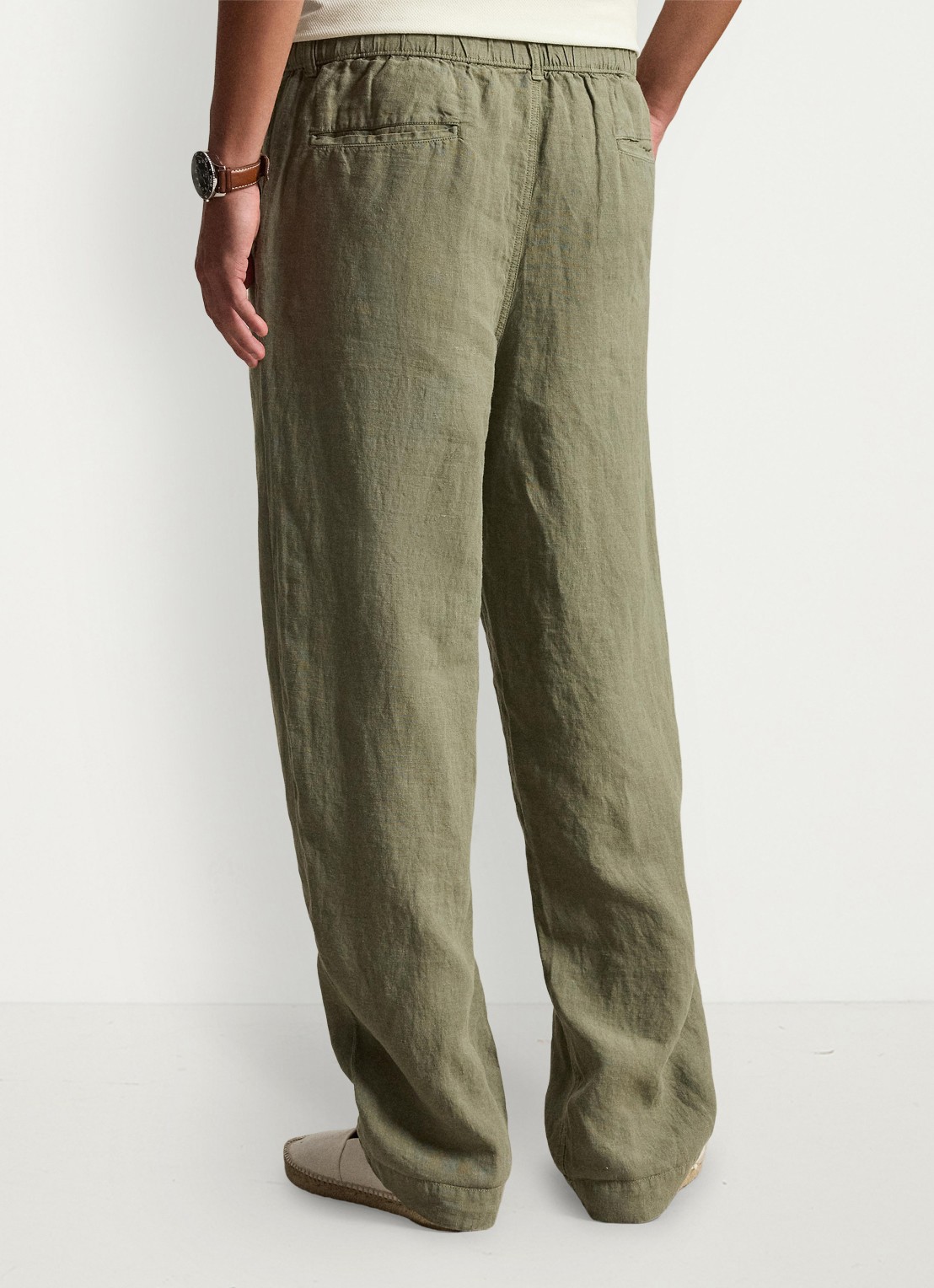 Ralph Lauren Lateef relaxed fit broek van linnen - achterkant 3 sage green / groen